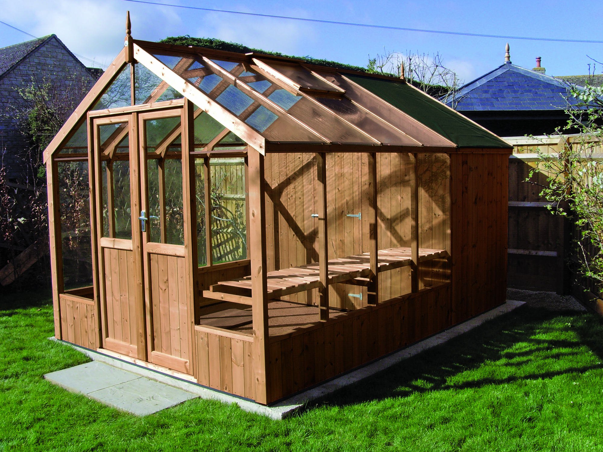 Swallow raven 8x8 greenhouse with 4ft shed combination in thermowood